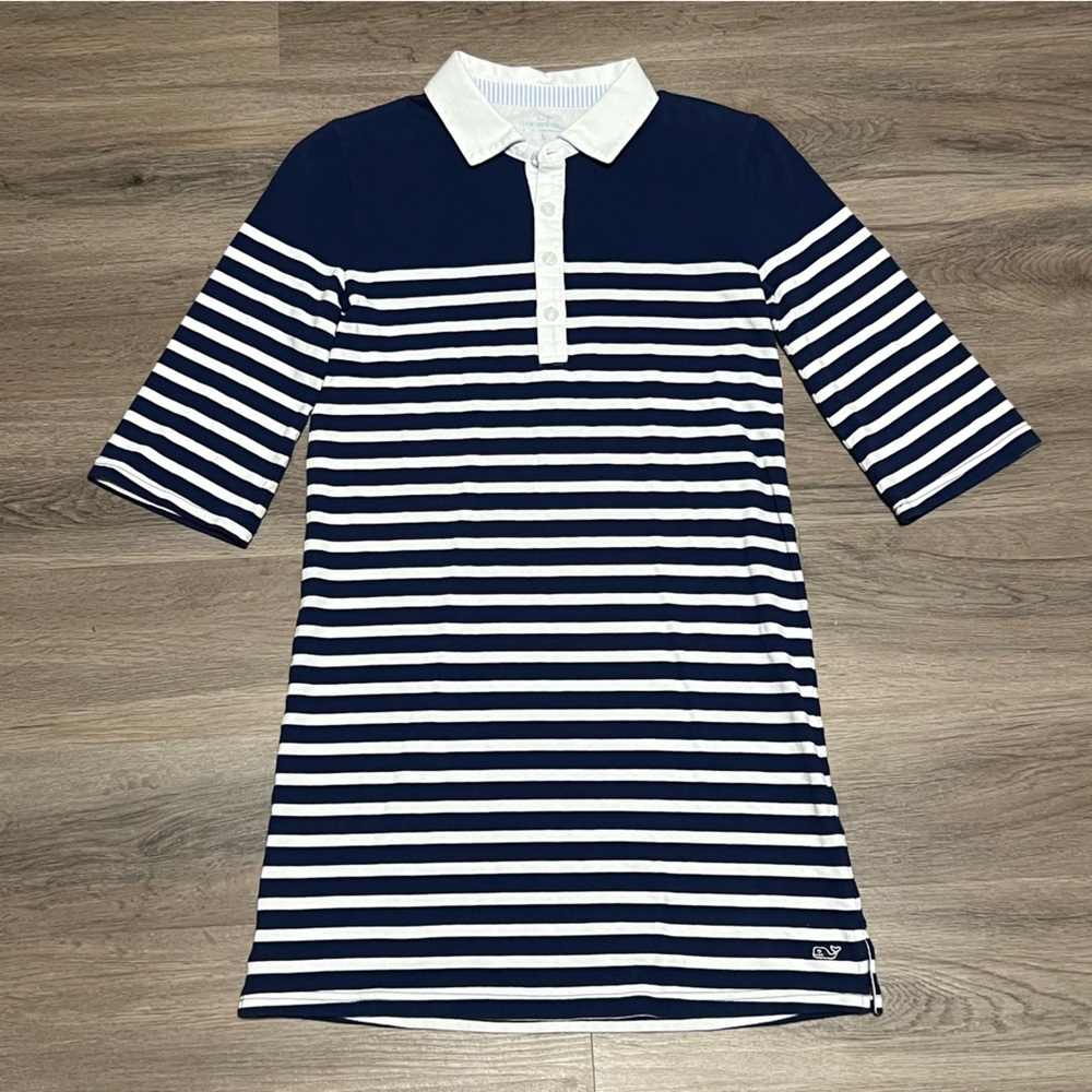Vineyard Vines Girls Large (14) Rugby Dress Blue White Deep Bay Striped Collared